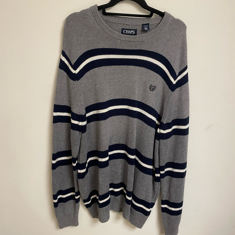 Chaps Striped Crewneck Gray/Navy Striped Sweater